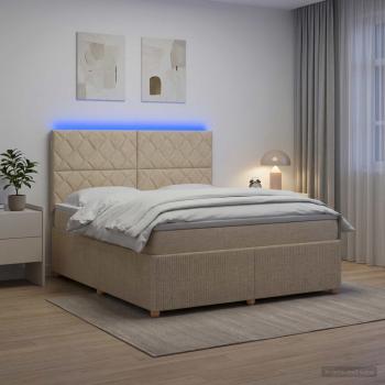 ARDEBO.de - LED Boxspringbett mit Matratze Creme 160 x 200 cm Stoff