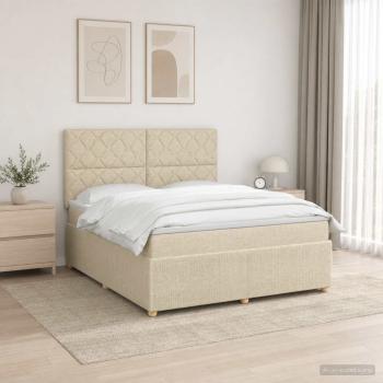LED Boxspringbett mit Matratze Creme 160 x 200 cm Stoff