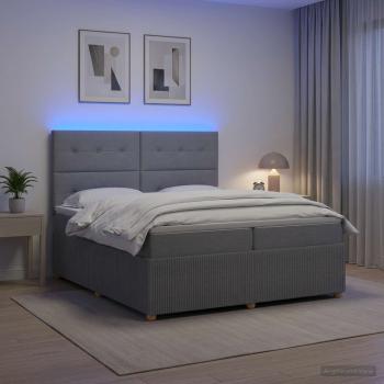 ARDEBO.de - LED Boxspringbett mit Matratze Hellgrau 200 x 200 cm Stoff