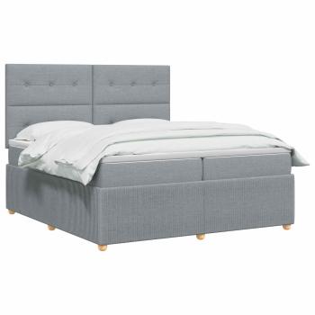 LED Boxspringbett mit Matratze Hellgrau 200 x 200 cm Stoff
