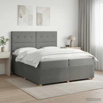 ARDEBO.de - LED Boxspringbett mit Matratze Dunkelgrau 200 x 200 cm Stoff