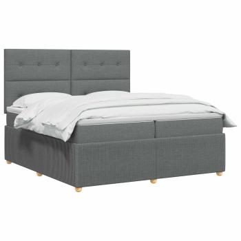 LED Boxspringbett mit Matratze Dunkelgrau 200 x 200 cm Stoff