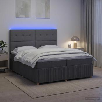 LED Boxspringbett mit Matratze Dunkelgrau 200 x 200 cm Stoff