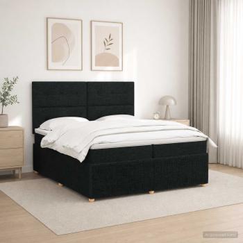 ARDEBO.de - LED Boxspringbett mit Matratze Schwarz 200 x 200 cm Stoff