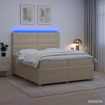 ARDEBO.de - LED Boxspringbett mit Matratze Creme 200 x 200 cm Stoff