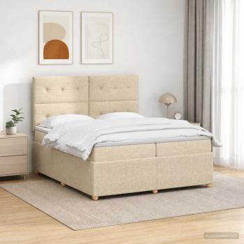 LED Boxspringbett mit Matratze Creme 200 x 200 cm Stoff