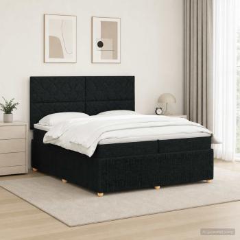 ARDEBO.de - LED Boxspringbett mit Matratze Schwarz 200 x 200 cm Stoff
