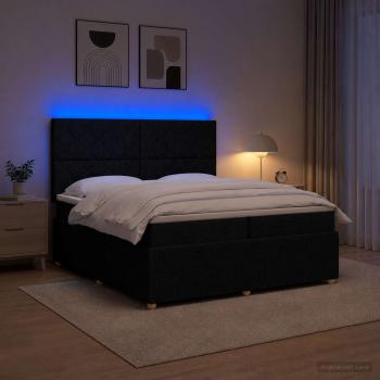 LED Boxspringbett mit Matratze Schwarz 200 x 200 cm Stoff