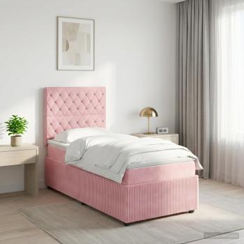 ARDEBO.de - LED Boxspringbett mit Matratze Rosa 80 x 200 cm Samt