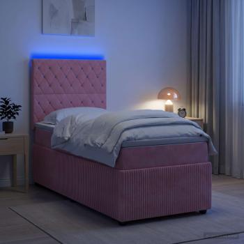 LED Boxspringbett mit Matratze Rosa 80 x 200 cm Samt