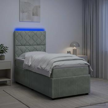 LED Boxspringbett mit Matratze Hellgrau 80 x 200 cm Samt