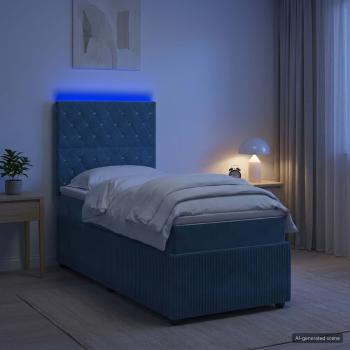 ARDEBO.de - LED Boxspringbett mit Matratze Blau 90 x 190 cm Samt