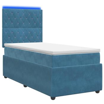 LED Boxspringbett mit Matratze Blau 90 x 190 cm Samt