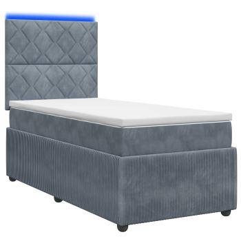 LED Boxspringbett mit Matratze Dunkelgrau 90 x 190 cm Samt
