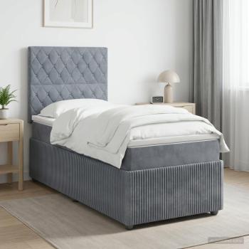 ARDEBO.de - LED Boxspringbett mit Matratze Dunkelgrau 100 x 200 cm Samt
