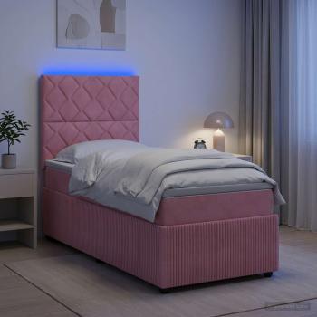 LED Boxspringbett mit Matratze Rosa 100 x 200 cm Samt