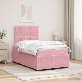 ARDEBO.de - LED Boxspringbett mit Matratze Rosa 120 x 190 cm Samt