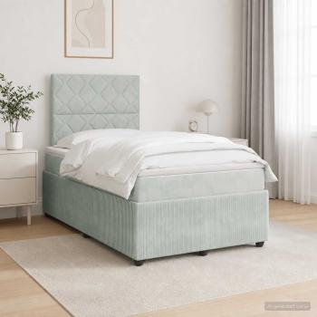 LED Boxspringbett mit Matratze Hellgrau 120 x 190 cm Samt
