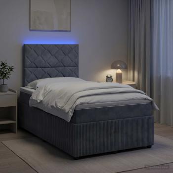LED Boxspringbett mit Matratze Dunkelgrau 120 x 190 cm Samt