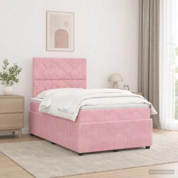ARDEBO.de - LED Boxspringbett mit Matratze Rosa 120 x 190 cm Samt
