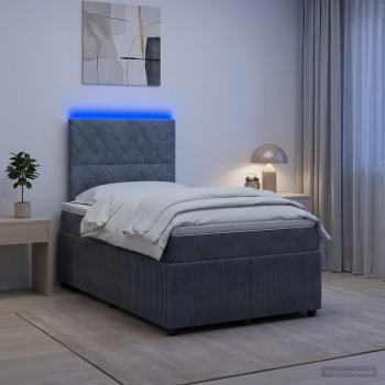 LED Boxspringbett mit Matratze Dunkelgrau 120 x 200 cm Samt