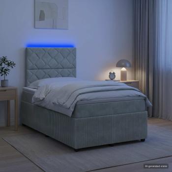 ARDEBO.de - LED Boxspringbett mit Matratze Hellgrau 120 x 200 cm Samt