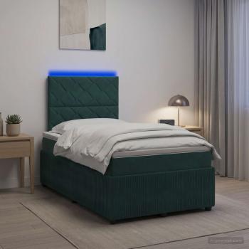 ARDEBO.de - LED Boxspringbett mit Matratze Dunkelgrün 120 x 200 cm Samt