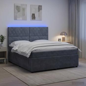 LED Boxspringbett mit Matratze Dunkelgrau 140 x 190 cm Samt
