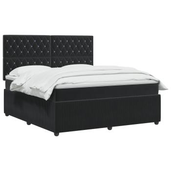 LED Boxspringbett mit Matratze Schwarz 140 x 190 cm Samt