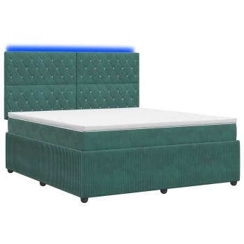 LED Boxspringbett mit Matratze Dunkelgrün 140 x 190 cm Samt