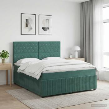 LED Boxspringbett mit Matratze Dunkelgrün 140 x 190 cm Samt