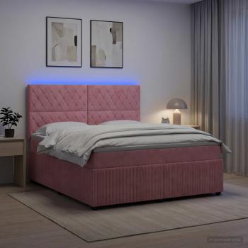 ARDEBO.de - LED Boxspringbett mit Matratze Rosa 140 x 190 cm Samt