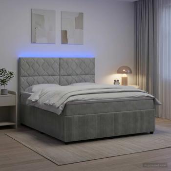LED Boxspringbett mit Matratze Hellgrau 140 x 190 cm Samt