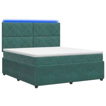 LED Boxspringbett mit Matratze Dunkelgrün 140 x 190 cm Samt