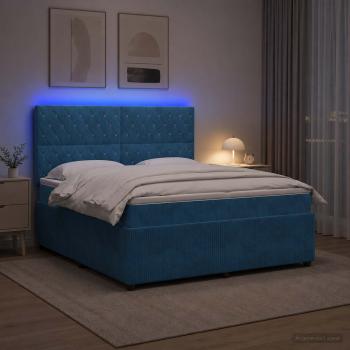 LED Boxspringbett mit Matratze Blau 140 x 200 cm Samt