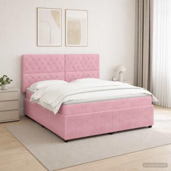 LED Boxspringbett mit Matratze Rosa 140 x 200 cm Samt