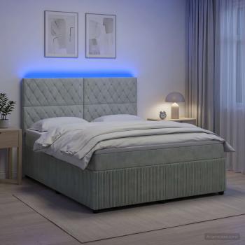 LED Boxspringbett mit Matratze Hellgrau 160 x 200 cm Samt