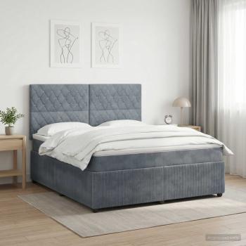 ARDEBO.de - LED Boxspringbett mit Matratze Dunkelgrau 160 x 200 cm Samt