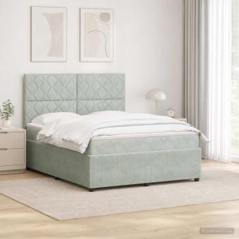 ARDEBO.de - LED Boxspringbett mit Matratze Hellgrau 160 x 200 cm Samt