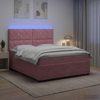 LED Boxspringbett mit Matratze Rosa 160 x 200 cm Samt