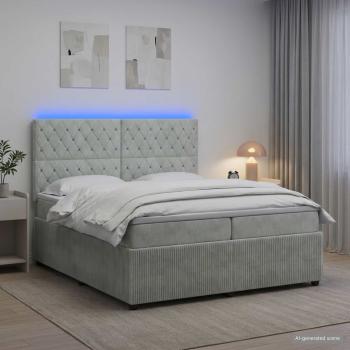 ARDEBO.de - LED Boxspringbett mit Matratze Hellgrau 200 x 200 cm Samt
