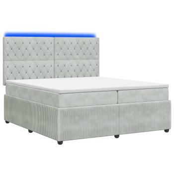 LED Boxspringbett mit Matratze Hellgrau 200 x 200 cm Samt