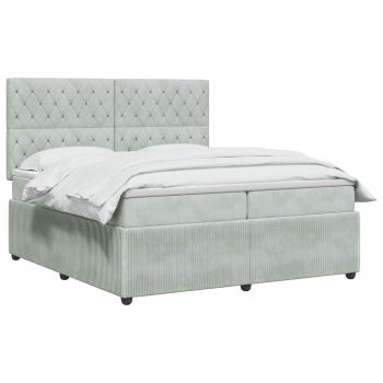 LED Boxspringbett mit Matratze Hellgrau 200 x 200 cm Samt