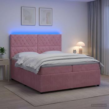ARDEBO.de - LED Boxspringbett mit Matratze Rosa 200 x 200 cm Samt