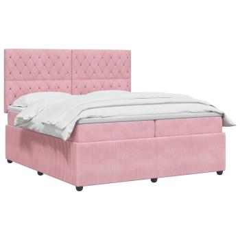LED Boxspringbett mit Matratze Rosa 200 x 200 cm Samt