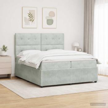 ARDEBO.de - LED Boxspringbett mit Matratze Hellgrau 200 x 200 cm Samt