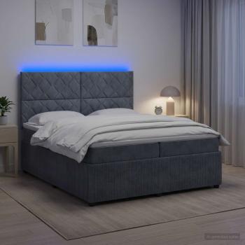 LED Boxspringbett mit Matratze Dunkelgrau 200 x 200 cm Samt