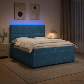 ARDEBO.de - LED Boxspringbett mit Matratze Blau 200 x 200 cm Samt