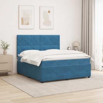 LED Boxspringbett mit Matratze Blau 200 x 200 cm Samt