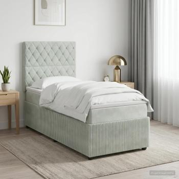 LED Boxspringbett mit Matratze Hellgrau 90 x 190 cm Samt